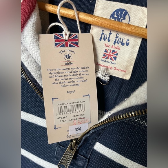 Fat Face Airlie women’s pullover, 3/4 zip , size 6, Navy and White - Picture 5 of 7